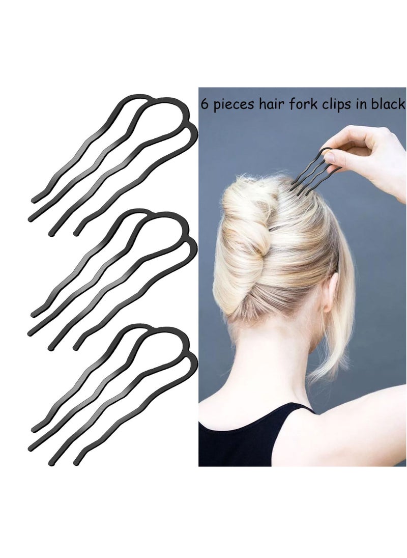 Generic - 6 Pieces Metal Hair Fork Clip Hair Side Combs Teeth Hair Pins for Updo Buns 4 Prong Hair Updo U-Shape Hair Sticks for Women Hair Styling Tool Accessories (Black) - Image 1