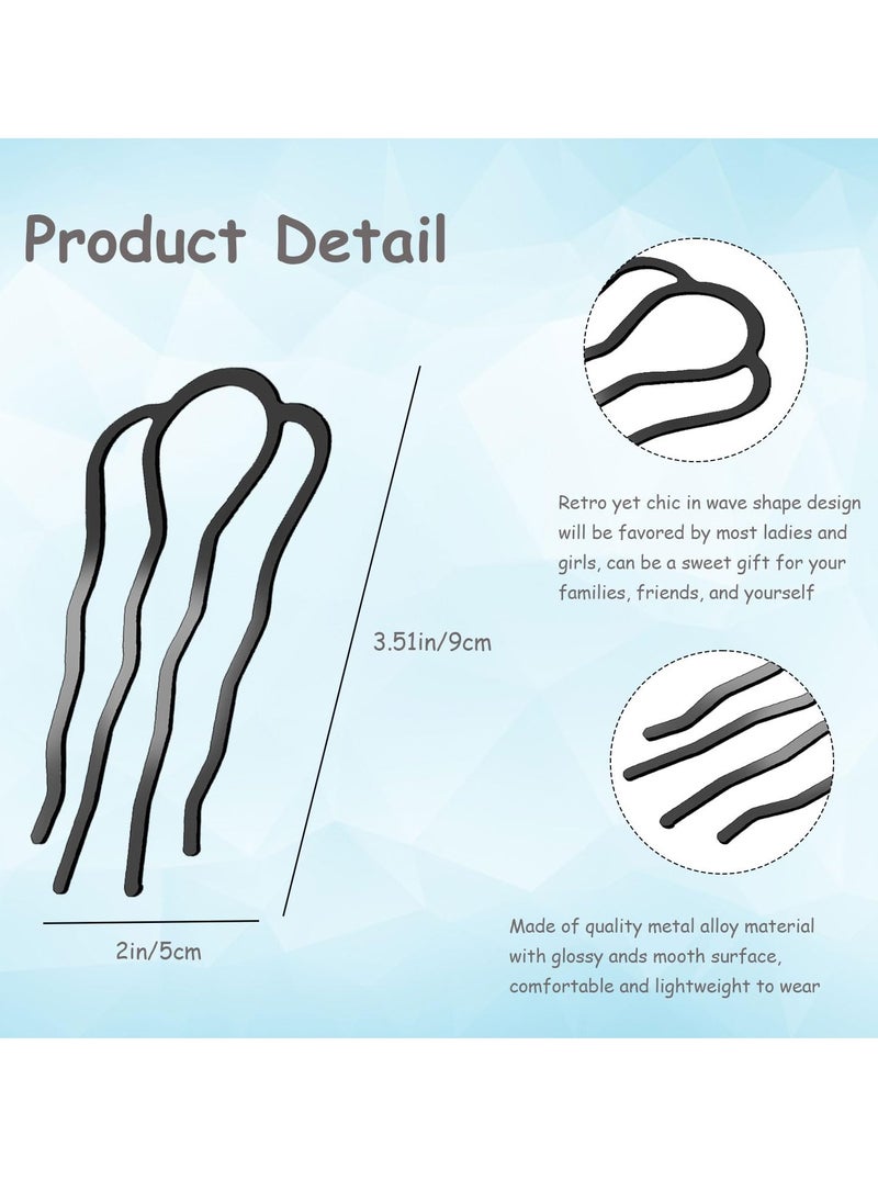 Generic - 6 Pieces Metal Hair Fork Clip Hair Side Combs Teeth Hair Pins for Updo Buns 4 Prong Hair Updo U-Shape Hair Sticks for Women Hair Styling Tool Accessories (Black) - Image 1