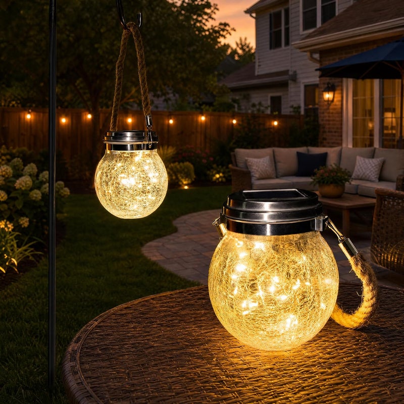 ROSHWEY فانوس شمسي من ROSHWEY، 2 قطعة فوانيس خارجية مزودة بـ 30 LED مقاومة للماء ديكور حديقة أضواء شمسية فناء زخرفية فوانيس شمسية خارجية معلقة (ضوء دافئ) - Image 1