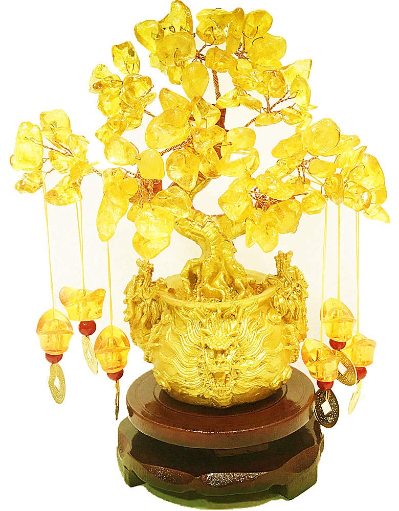 Feng Shui Yellow Crystal TreeYellow Crystal Money Tree and Yellow Crystal Tree Faucet Crystal TreeChinese Dragon Fortune Crystal TreeGift Tree Yellow