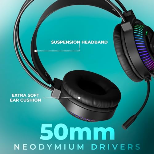 ZEBRONICS Jupiter 3.5mm Premium Gaming Over Ear Headphone with 50mm Neodymium Drivers, Extra Soft Ear Cushion,Suspension Headband, Braided Cable,Volume Controller, Multicolor Lights, Pop Filter - Image 2