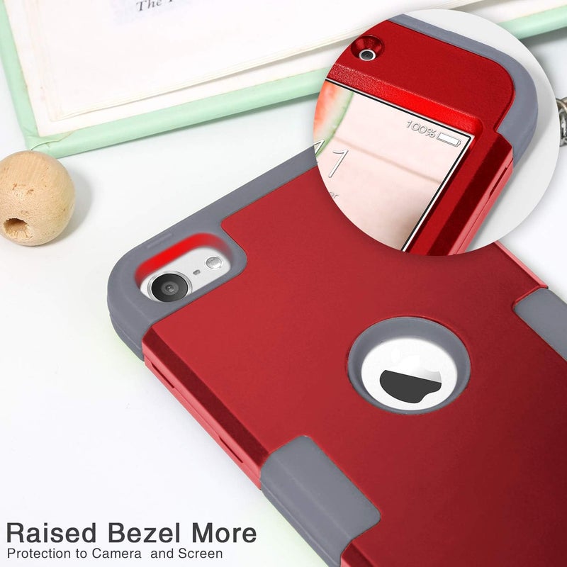 IDweel for iPod Touch Case with 2 Screen Protectors, 3 in 1 Hard PC Case + Silicone Shockproof for Kids Heavy Duty Hard Case Cover for iPod Touch 7th/6th/5th Generation,Red+Gray - Image 3