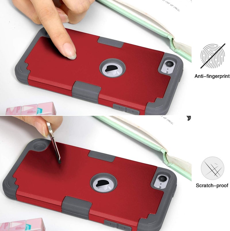 IDweel for iPod Touch Case with 2 Screen Protectors, 3 in 1 Hard PC Case + Silicone Shockproof for Kids Heavy Duty Hard Case Cover for iPod Touch 7th/6th/5th Generation,Red+Gray - Image 5
