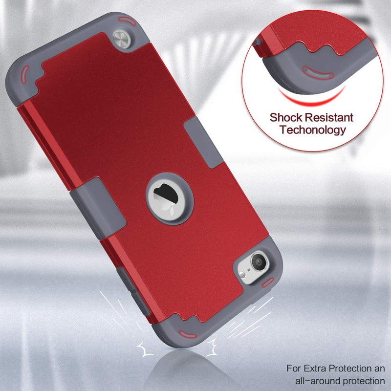 IDweel for iPod Touch Case with 2 Screen Protectors, 3 in 1 Hard PC Case + Silicone Shockproof for Kids Heavy Duty Hard Case Cover for iPod Touch 7th/6th/5th Generation,Red+Gray - Image 4