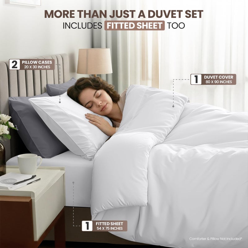 Utopia Bedding Duvet Cover Full with Fitted Sheet (54x75) - 2 Pillow Case (20x30) - All Season Luxury Bed in a Bag with Zippered Duvet Cover - No Comforter (White) - Image 3