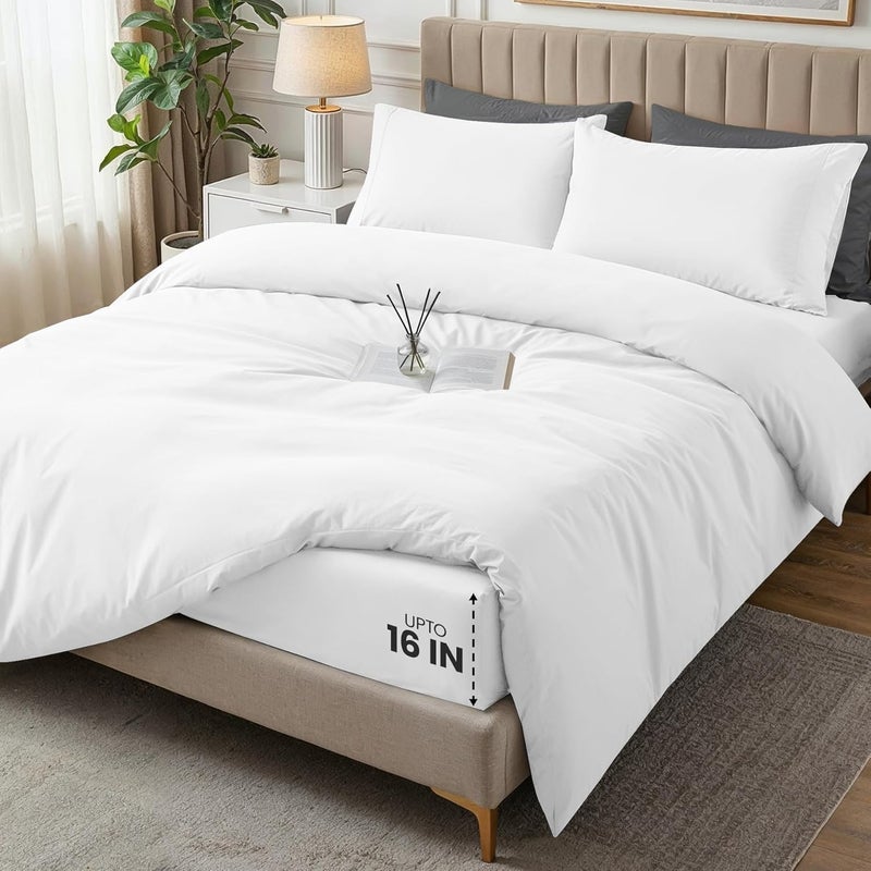Utopia Bedding Duvet Cover Full with Fitted Sheet (54x75) - 2 Pillow Case (20x30) - All Season Luxury Bed in a Bag with Zippered Duvet Cover - No Comforter (White) - Image 1