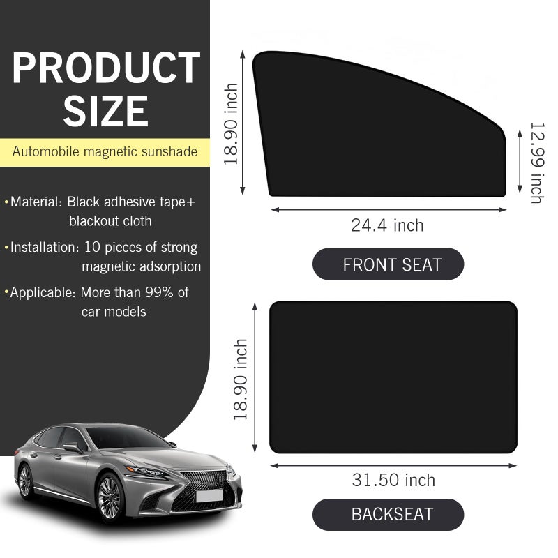 Ferianl 4PCS Auto Window Shade, Magnetic Side Window Sun Shade, Block Light Car Window Covers, Heat Insulation and UV Protection Car Curtain, Universal Interior Accessories - Image 2