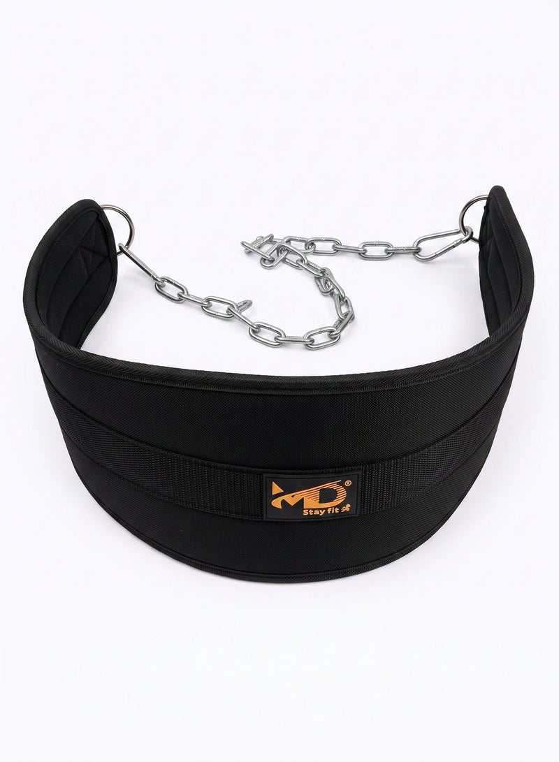 MD Stay Fit Weight Lifting Dip Belt With Heavy Duty Steel Chain For Pull Ups And Dips Black Gym Fitness Strength Training Equipment - Image 1