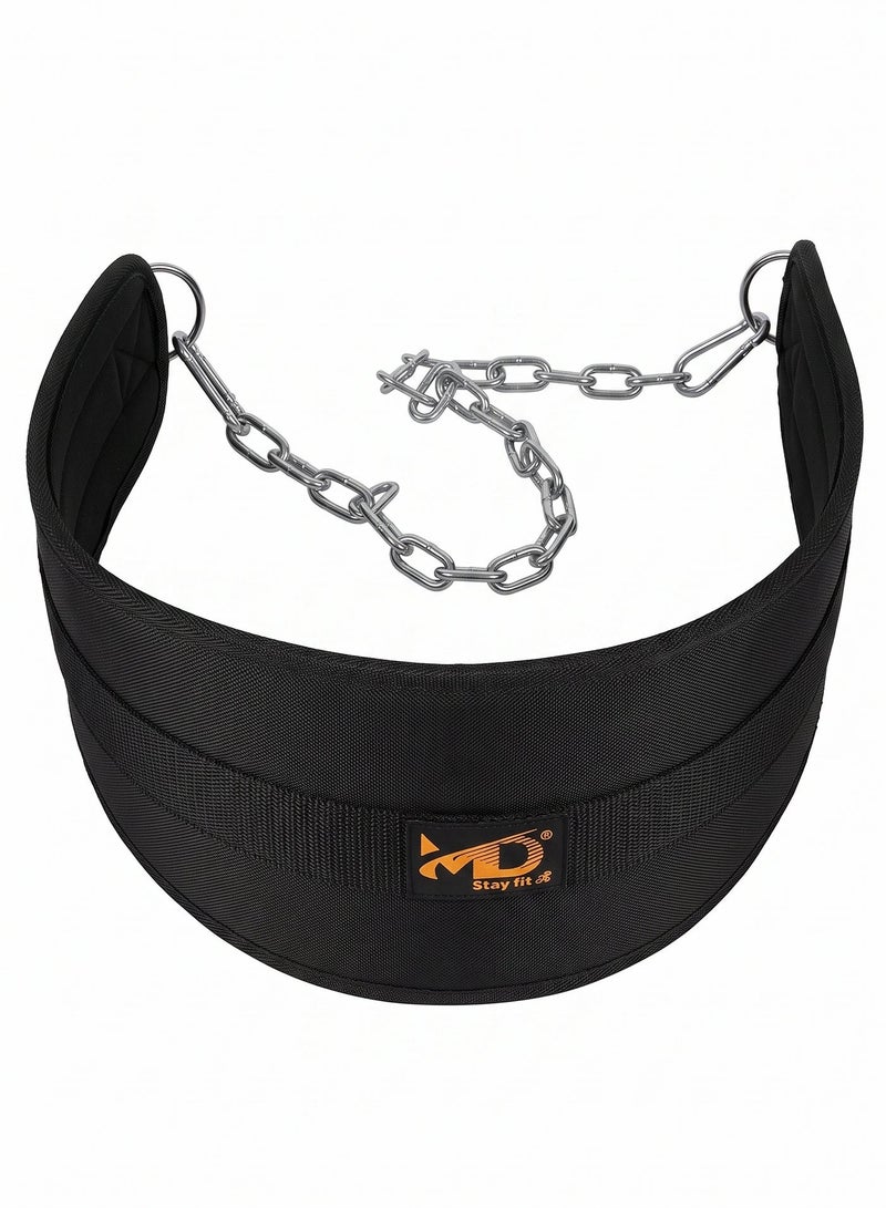 MD Stay Fit Weight Lifting Dip Belt With Heavy Duty Steel Chain For Pull Ups And Dips Black Gym Fitness Strength Training Equipment - Image 4