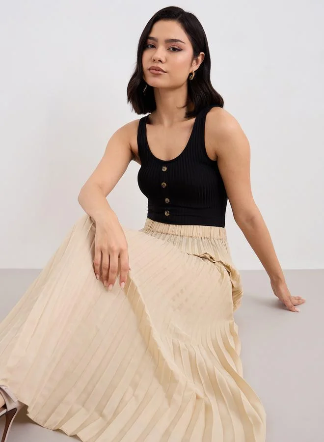 Styli  Satin Pleated A-Line Maxi Skirt for Women | Best Price UAE