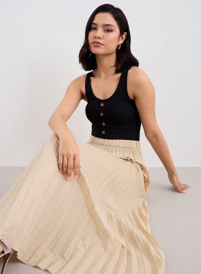 ستايلي تنورة طويلة ساتان بحافة واسعة وكسرات - Image 5