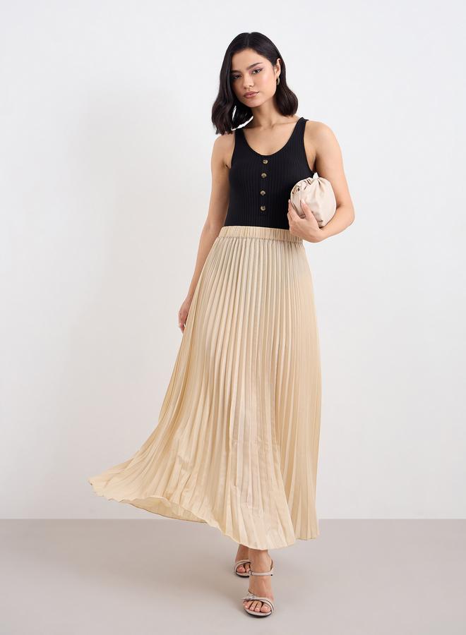 ستايلي تنورة طويلة ساتان بحافة واسعة وكسرات - Image 1