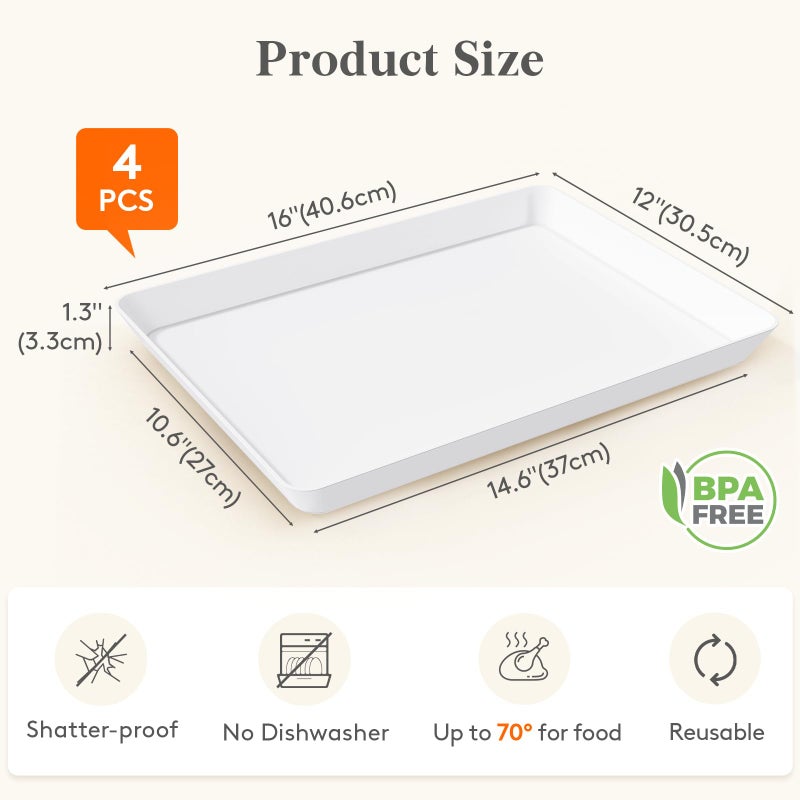Lifewit Serving Tray for Party Supplies, Reusable Serving Platter for Catering, Snack, Fruit, Charcuterie, Appetizer, Plastic Food Trays, Hosting Essentials, BPA Free, 4 Pcs, Extra Large(16" x 12") - Image 2