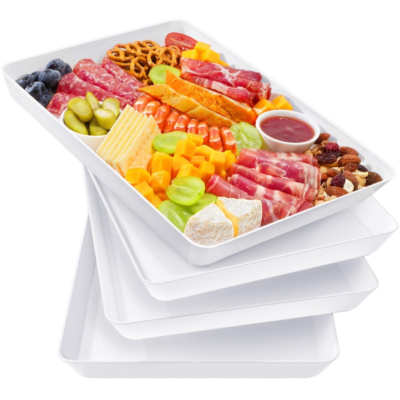 Lifewit Serving Tray for Party Supplies, Reusable Serving Platter for Catering, Snack, Fruit, Charcuterie, Appetizer, Plastic Food Trays, Hosting Essentials, BPA Free, 4 Pcs, Extra Large(16" x 12") - Image 1