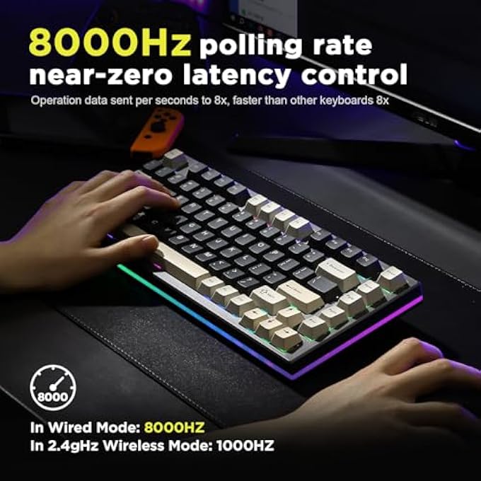 GATERON RT80 RAPID TRIGGER HALL EFFECT MAGNETIC GAMING KEYBOARD,82-KEY BLUETOOTH/2.4GHZ/WIRED RGB,GASKET HOT SWAP CUSTOM FAST ADJUSTABLE ACTUATION ESPORTS MECHANICAL KEYBOARD (BLACK, GATERON WHITE) - Image 3