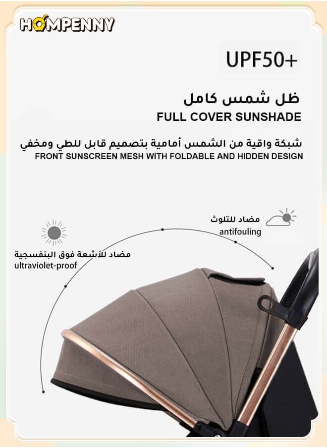 Hompenny - Luxury Reversible Baby Stroller｜One-Click Fold｜Cabin-Friendly｜Shock-Absorbing Large Wheels｜For 0–6 Years｜Supports up to 60kg｜Multi-Position Recline｜Large Storage Basket - Image 1