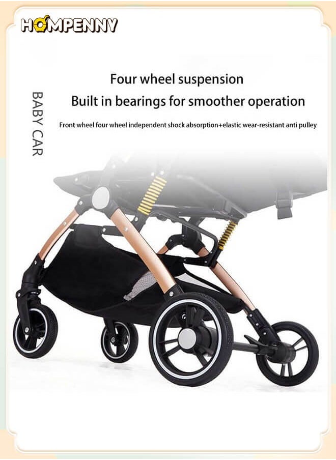 Hompenny - Luxury Reversible Baby Stroller｜One-Click Fold｜Cabin-Friendly｜Shock-Absorbing Large Wheels｜For 0–6 Years｜Supports up to 60kg｜Multi-Position Recline｜Large Storage Basket - Image 1