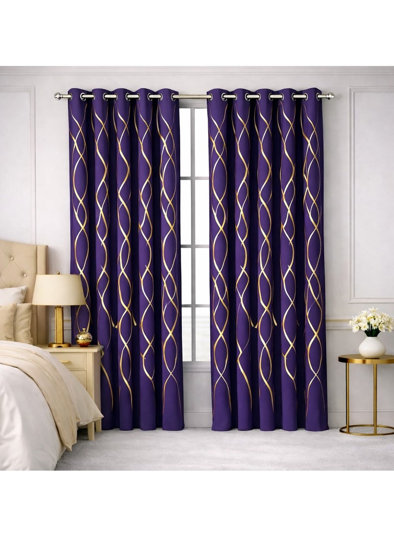 Bliss Casa Embossed Blackout Curtain Panels 140×240 cm – Thermal Insulated, Noise Reducing, Light & UV Blocking Grommet Drapes for Bedroom & Living Room, 2-Panels, (Royal Purple)