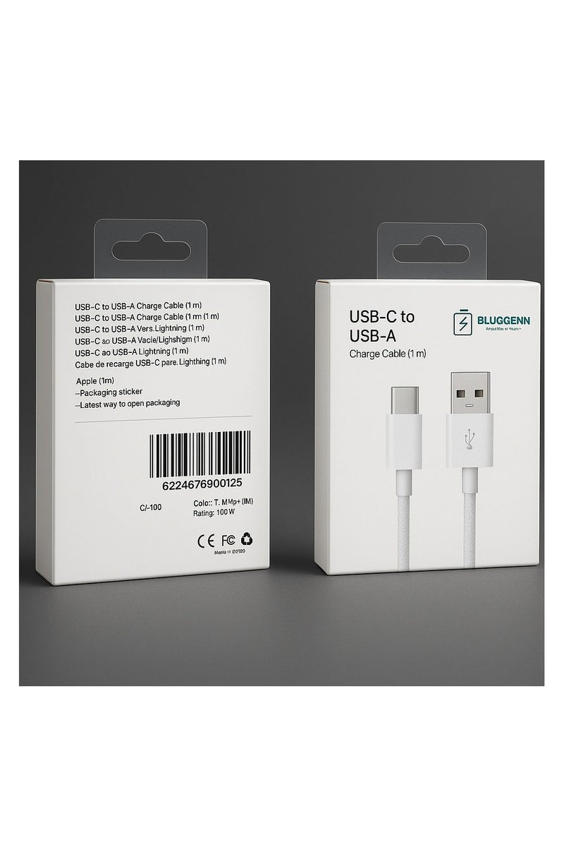 BLUGGENN Super Fast Charge Cable –  Premium PD 60W USB-A to USB-C Type-C Cable, High-Speed Data Transfer, Reinforced Braided Cord for Android Phones, Laptops, Tablets – 1M u0026 2M – Elegant Black u0026 White. - Image 5