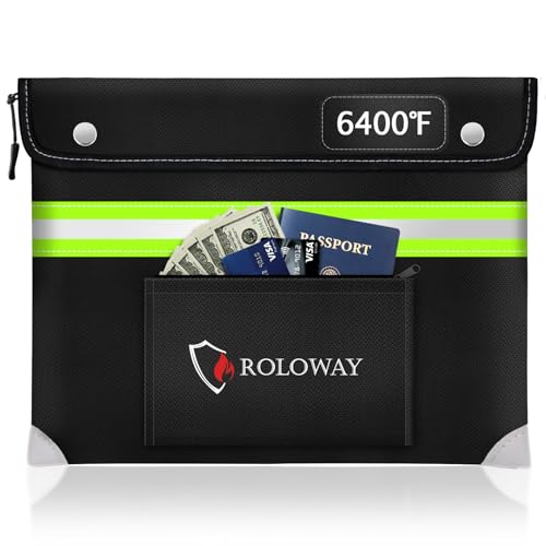 ROLOWAY Upgraded Fireproof Document Bag (14.5 x 11.5 inch) with 6400℉ Aluminum Foil Layer, Fireproof Safe Bag for Documents with Front Pocket and Reflective Strip - Image 1