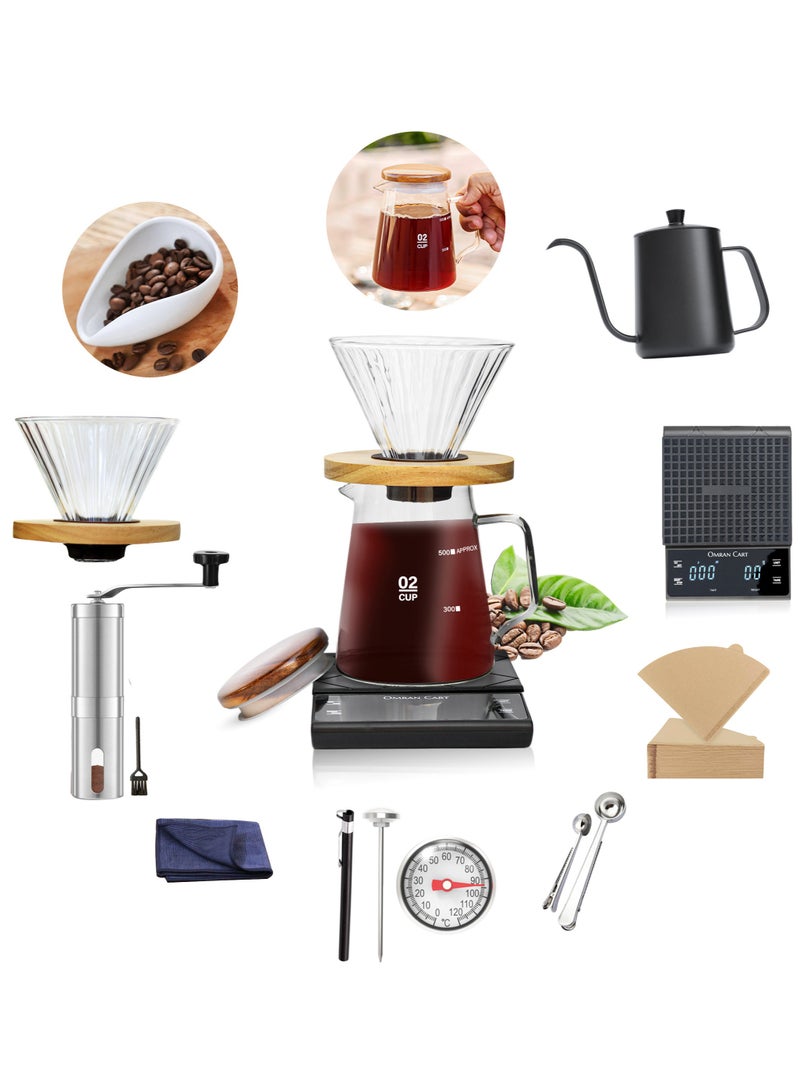 OMRAN CART Omran Cart v60 set drip coffee maker server,dripper,scale,kettle,grinder,thermometer, dosing cup,v60 filter,brush and spoon Pour over kit wooden style  - Image 1