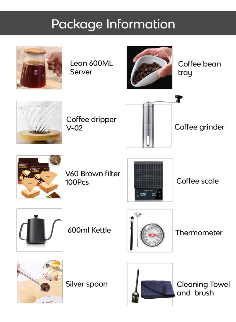 OMRAN CART Omran Cart v60 set drip coffee maker server,dripper,scale,kettle,grinder,thermometer, dosing cup,v60 filter,brush and spoon Pour over kit wooden style  - Image 2