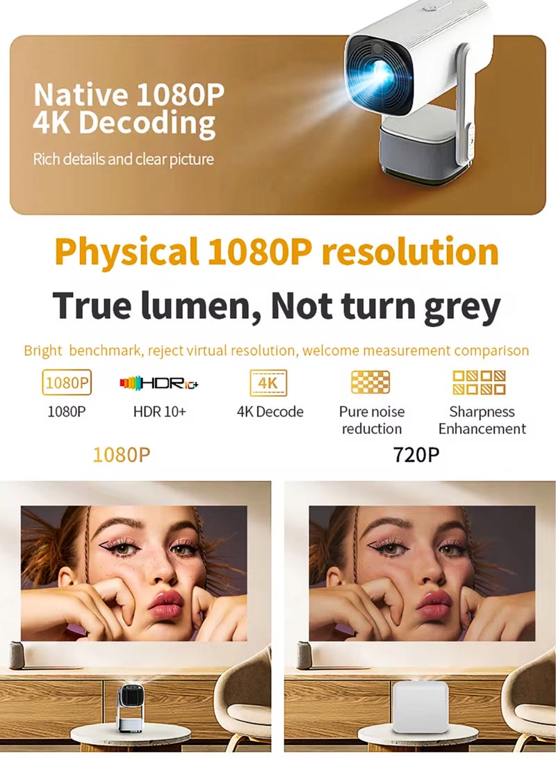جهاز عرض ذكي قابل لإعادة الشحن 5000 لومن عالي الدقة محمول صغير الحجم بشاشة عرض 150 بوصة 4K سينما منزلية عروض فيديو للألعاب شاشة دوارة 230 درجة عرض الهاتف المحمول