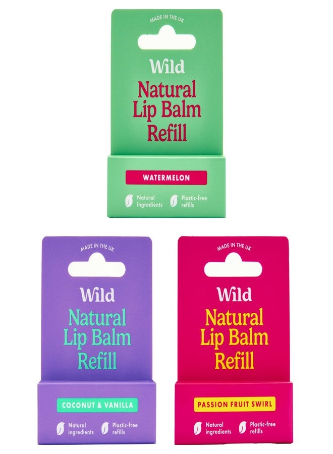 Wild - Refillable Lip Balm - 3 Pack of Lip Balm Refills in a Variety of Scents - Includes Coconut & Vanilla, Passionfruit Swirl & Watermelon Flavors - Beeswax Free - Image 1