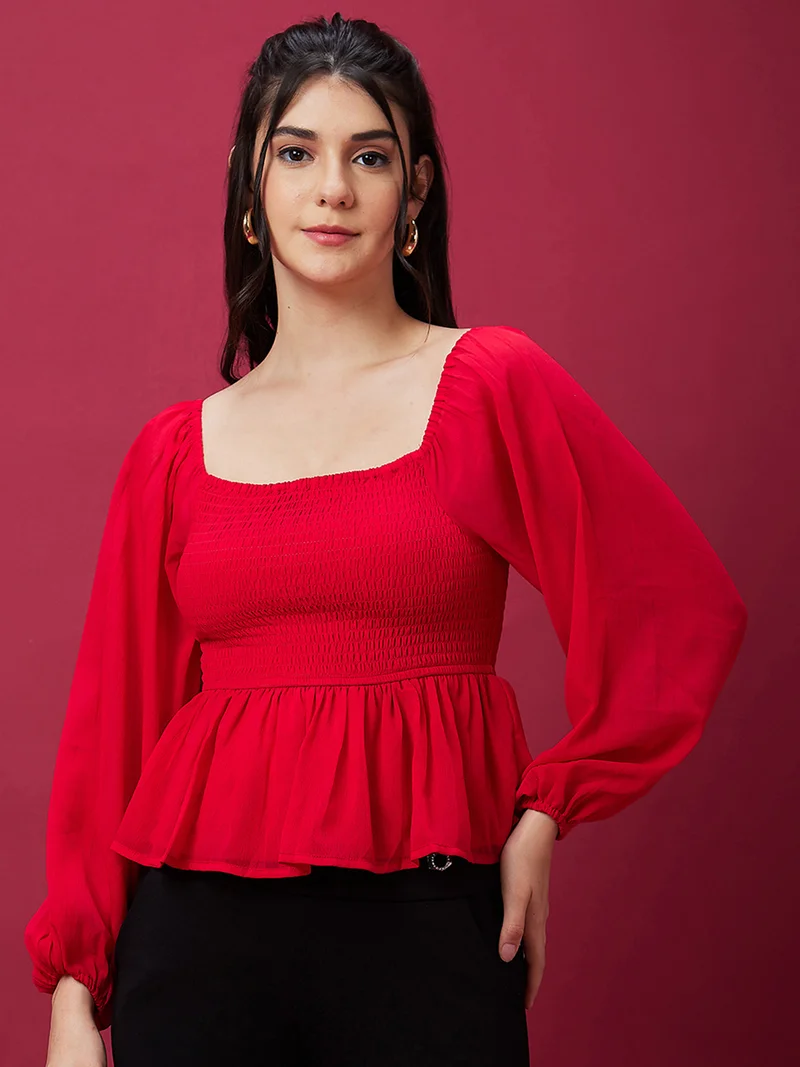 جلو باص بلوزة حفلات نسائية سموكد ببلوم من جلوبس