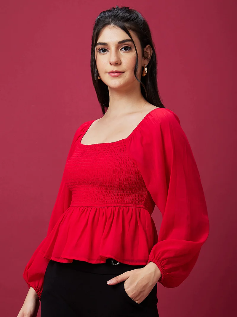 جلو باص بلوزة حفلات نسائية سموكد ببلوم من جلوبس