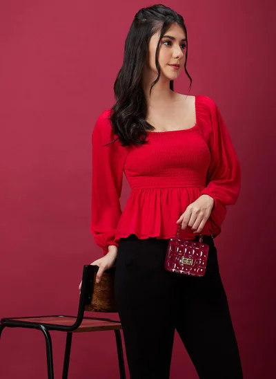 globus Globus Women Smocked Peplum Party Top