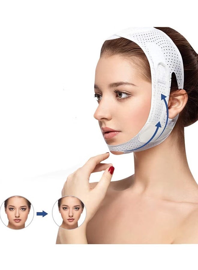 Happy D Breathable Face Slimming Strap, Face Lift Strap, Reusable Face Lifting Bandage Pain-Free Jawline Shaping Band, V Line Shaping Face Masks, Anti-Sagging-Aging-Wrinkle-Snore Belt for Women （White） - Image 1