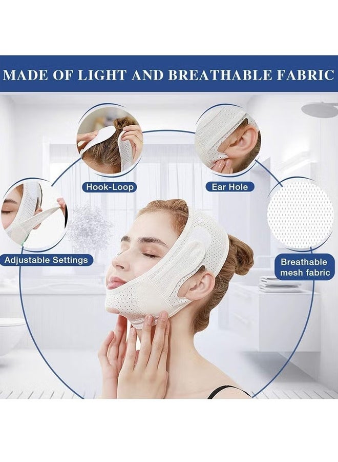 Happy D Breathable Face Slimming Strap, Face Lift Strap, Reusable Face Lifting Bandage Pain-Free Jawline Shaping Band, V Line Shaping Face Masks, Anti-Sagging-Aging-Wrinkle-Snore Belt for Women （White） - Image 5