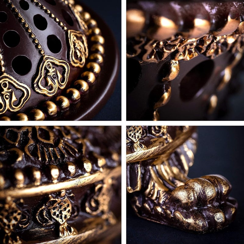 AM Charcoal Incense Cone Burner â€“ Resin & Charcoal Holder for Bakhoor â€“ Decorative Mabkhara Style Aroma Diffuser for Home, Office, Relaxation Spaces â€“ Complete Set with Tongs (Brown) - Image 4