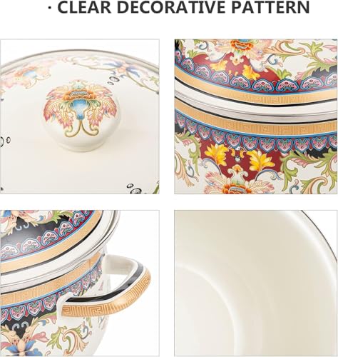 OLYTARU Retro Flower Enamel Stockpot with Lid,Stockpots for Cooking,Vintage Floral Stew Bean Simmer Pot with Handle, Kitchen Soup Pot, Safe for Induction Cookers, Gas Stove(Ivory-2.5QT) - Image 5