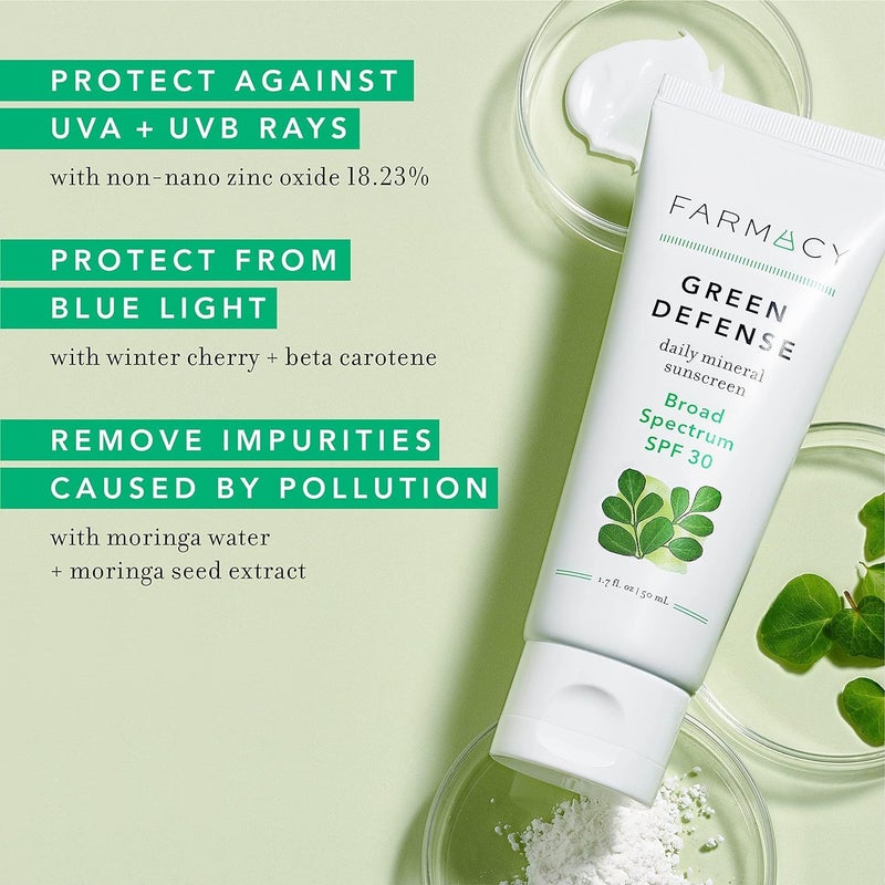 Farmacy Mineral Face Sunscreen SPF 30 - Broad Spectrum Zinc Oxide Sunscreen for Face - Daily Defense Sheer Mineral SPF for Sensitive Skin - Absorbs Quickly + Leaves No White Cast (50ml) - Image 2
