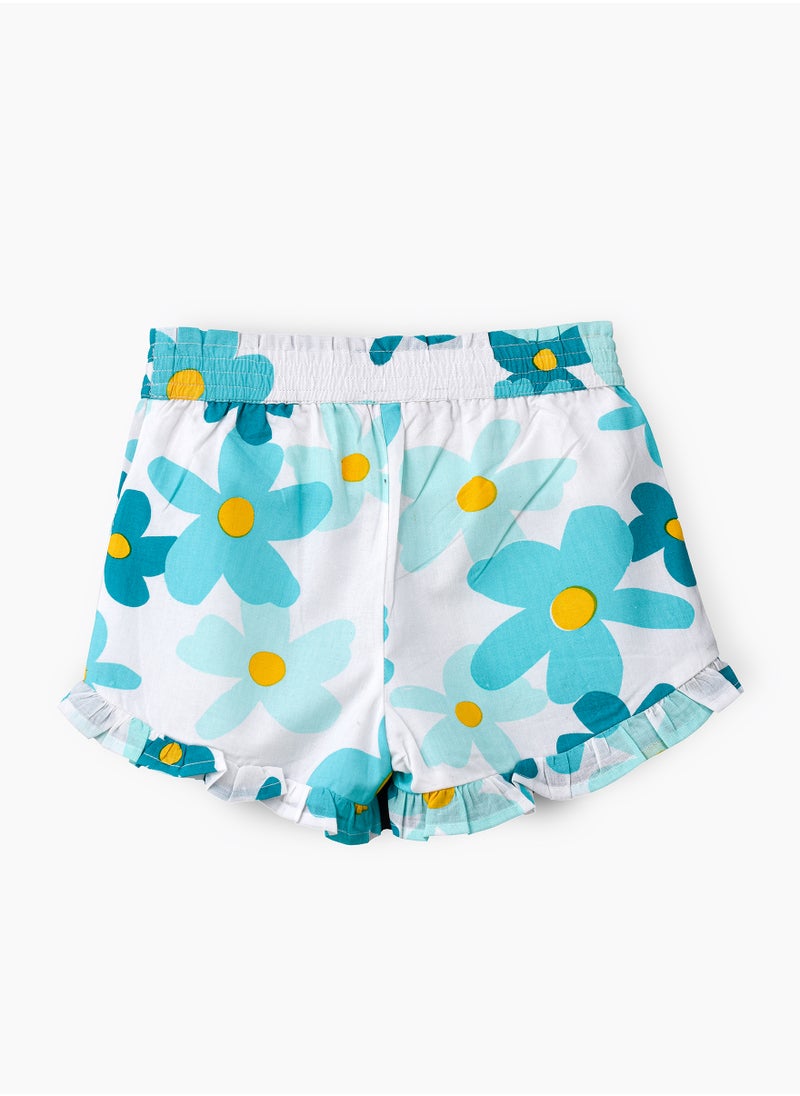 Jelliene Girls' Floral Print Cotton Shorts with Ruffle Hem  - Image 2