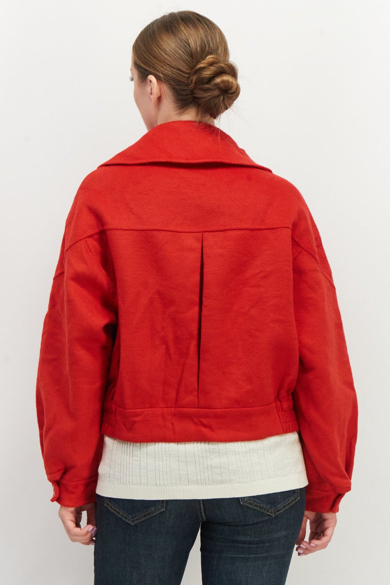 VERO MODA Women Wide Lapel Long Sleeve Plain Jacket, Red  - Image 4