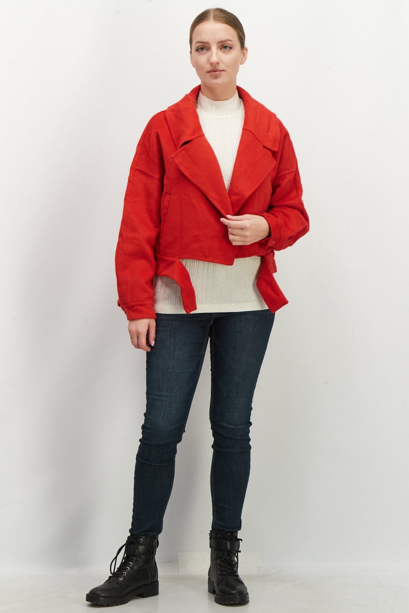 VERO MODA Women Wide Lapel Long Sleeve Plain Jacket, Red  - Image 2