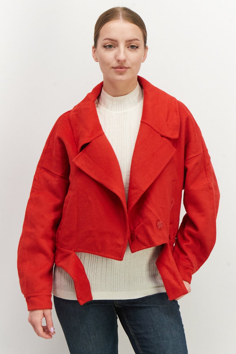 VERO MODA Women Wide Lapel Long Sleeve Plain Jacket, Red  - Image 1