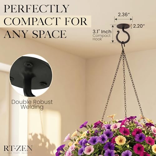 RTZEN Plant Hangers Outdoor or Indoor Wrought Iron Metal Hanger Indoor Hook Heavy Duty Wall Bracket Hooks for Hanging Plants Baskets Lanterns Bird Feeders 2 Pack Black Ceiling Hooks 31 - Image 3