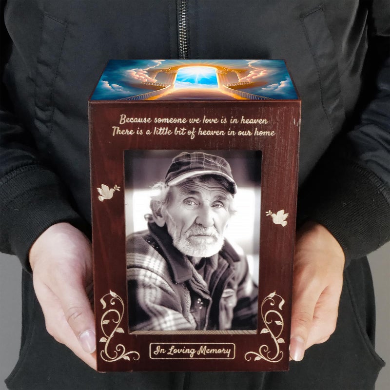 CHIEMOT - Wooden Cremation Urns with Photo Frame for Human Ashes Adult Female Male, Wood Urns Box and Casket, Decorative Urn with picture for Adults Up to 200 lbs (Large, Stairway to Heaven) - Image 5