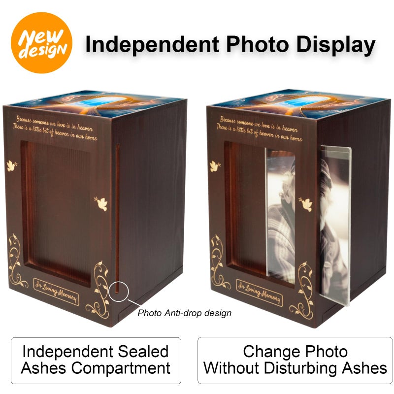 CHIEMOT - Wooden Cremation Urns with Photo Frame for Human Ashes Adult Female Male, Wood Urns Box and Casket, Decorative Urn with picture for Adults Up to 200 lbs (Large, Stairway to Heaven) - Image 2