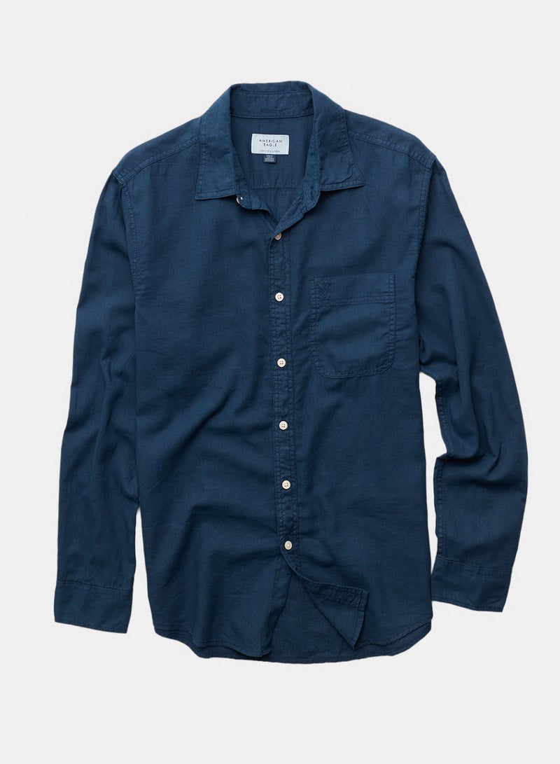 American Eagle قميص لينن مزود بأزرار للاستخدام اليومي من AE - Image 3