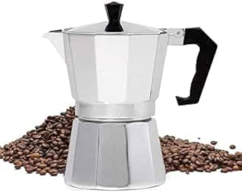 Coffee Maker, Classic 3-Cup Moka Pot Stovetop Espresso Ideal for Italian, Cuban & Greek Coffee Brewing, Silver Cafetera for Espresso Lovers