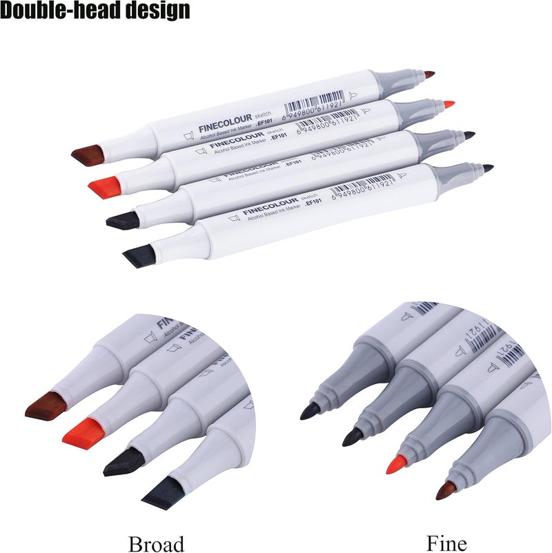 klarako Alcohol Marker, 24 Art Sketch Drawing Markers Pen Baisc Set Artist Necessary Work Supplier Double Ended with Broad and Fine Tip Markers Assorted Colors with Carrying Case Storage Bag Included - Image 3