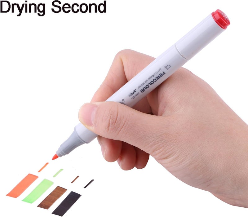 klarako Alcohol Marker, 24 Art Sketch Drawing Markers Pen Baisc Set Artist Necessary Work Supplier Double Ended with Broad and Fine Tip Markers Assorted Colors with Carrying Case Storage Bag Included - Image 5