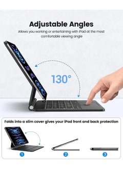 Rock Pow Arabic English Magic Bluetooth Keyboard for Samsung Galaxy Tab S10 FE 10.9 inch 2025,S9 11 inch 2023/S9 FE 10.9 inch 2023/S8 11 inch 2022/S7 11 inch 2020 Case with Keyboard Floating Cantilever Magnetic Stand Multi-Touch Trackpad Backlit S Pen Holder  - Image 3