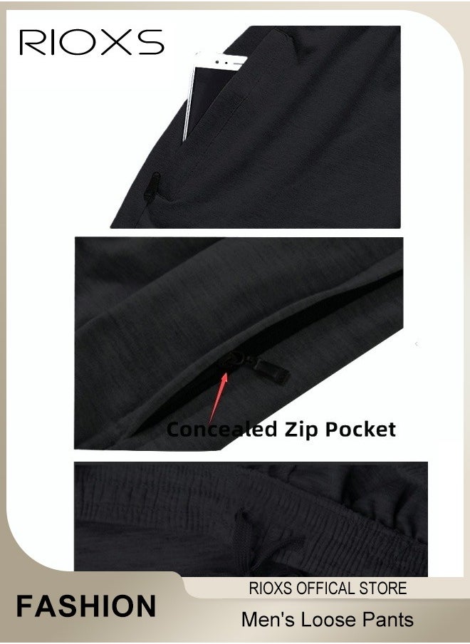 RIOXS - Men's Sports Pants, Casual Drawstring Sweatpants, Comfortable Loose Joggers with Zip Pockets, Jogging Tracksuit Bottoms, Suitable for Outdoor Activities and Daily Leisure - Image 1