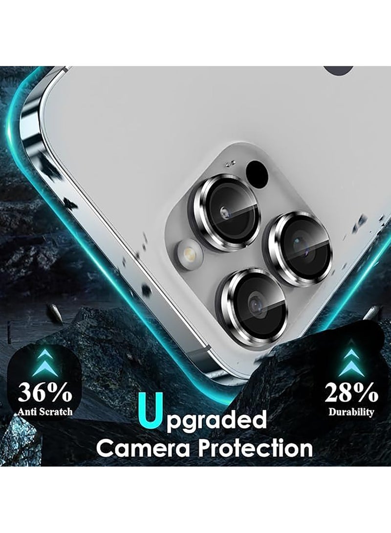 Camera Lens Protector for iPhone 15 Pro Max, [1 Step Installation Tray] Tempered Glass Screen Protector Metal Individual Camera Cover Accessories Case Friendly (Sliver Titanium)  - Image 2